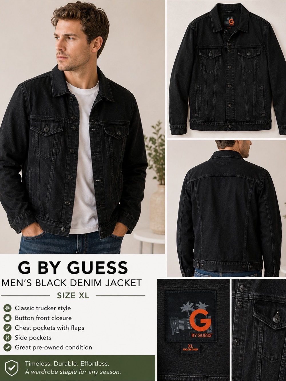 G by Guess Black Denim Trucker Jacket